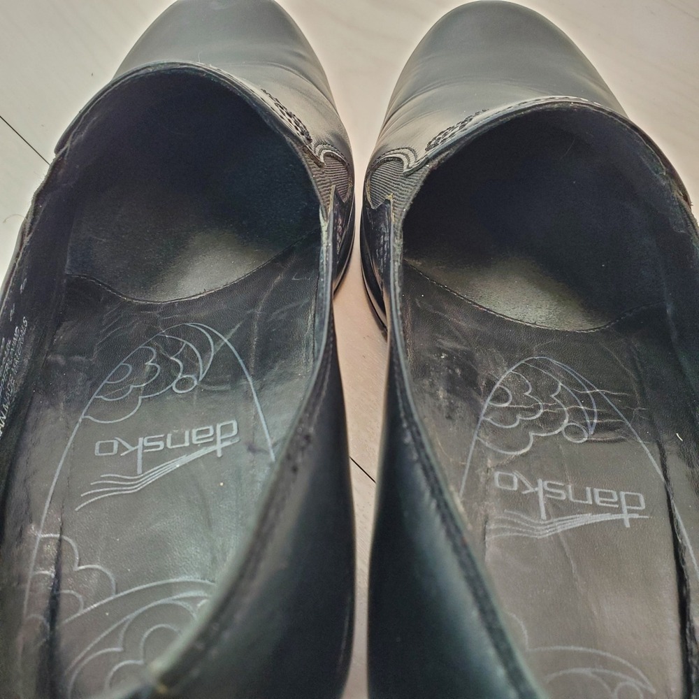 Dansko Black Leather Slip On Block‎ Heel Loafers Women Size 38 - Picture 12 of 16